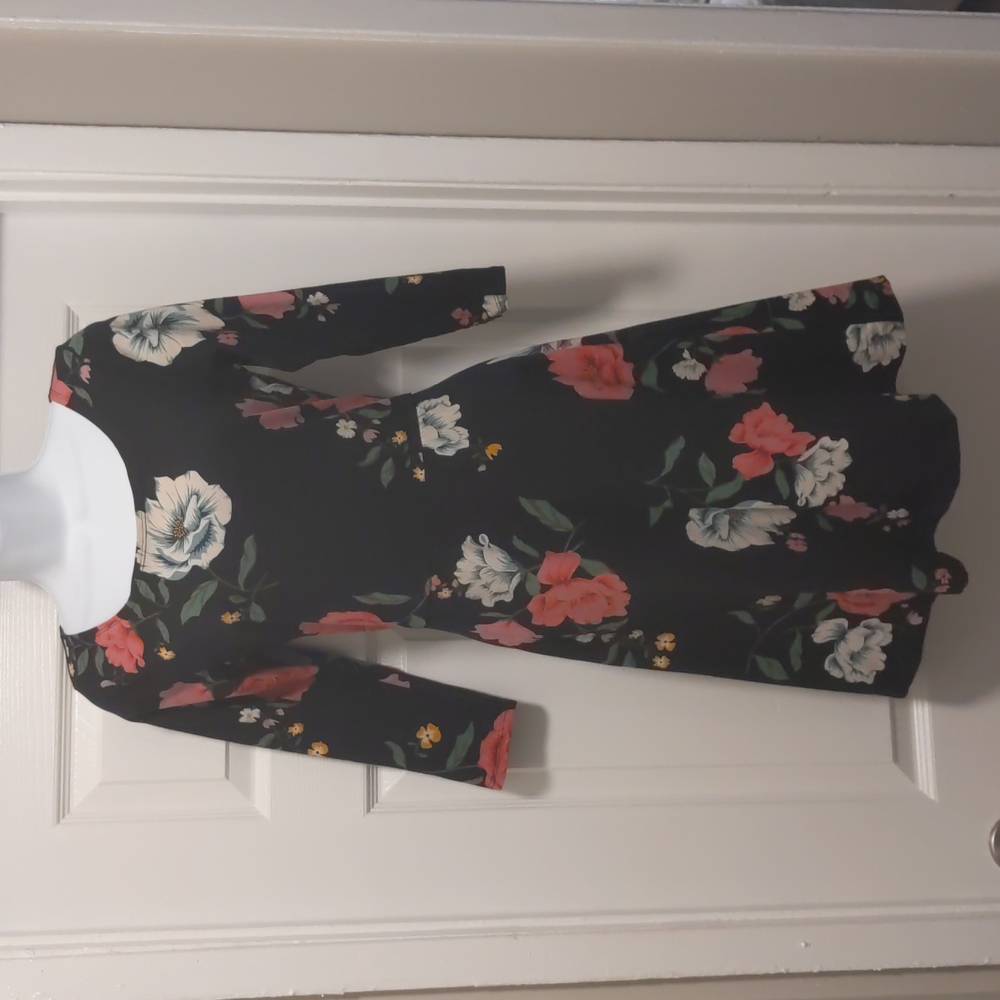 Black Floral Ponte Flare Dress